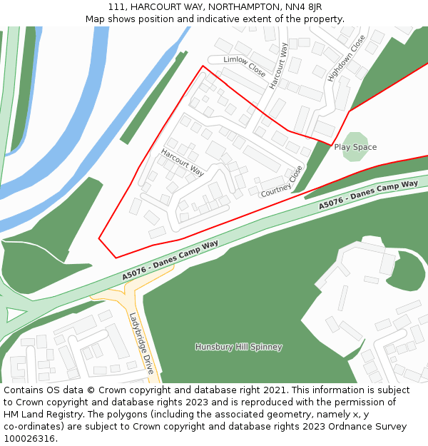 111, HARCOURT WAY, NORTHAMPTON, NN4 8JR: Location map and indicative extent of plot