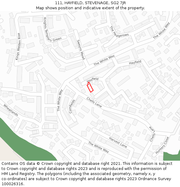 111, HAYFIELD, STEVENAGE, SG2 7JR: Location map and indicative extent of plot