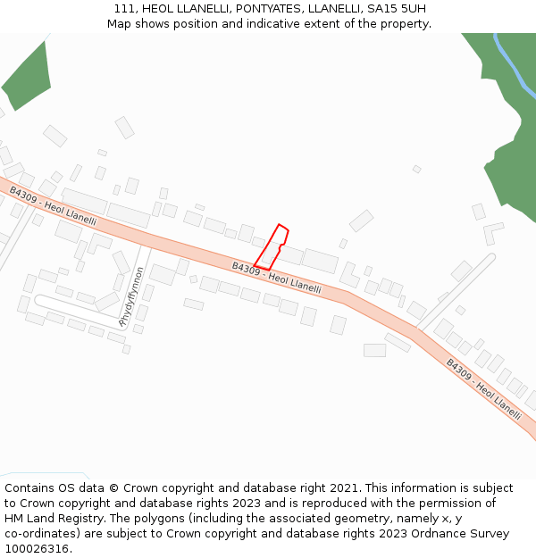 111, HEOL LLANELLI, PONTYATES, LLANELLI, SA15 5UH: Location map and indicative extent of plot