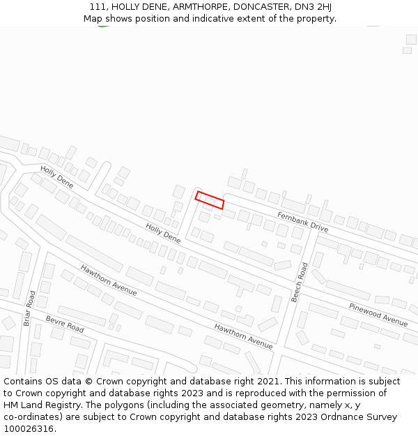 111, HOLLY DENE, ARMTHORPE, DONCASTER, DN3 2HJ: Location map and indicative extent of plot
