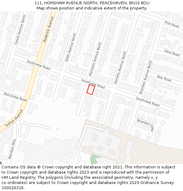 111, HORSHAM AVENUE NORTH, PEACEHAVEN, BN10 8DU: Location map and indicative extent of plot