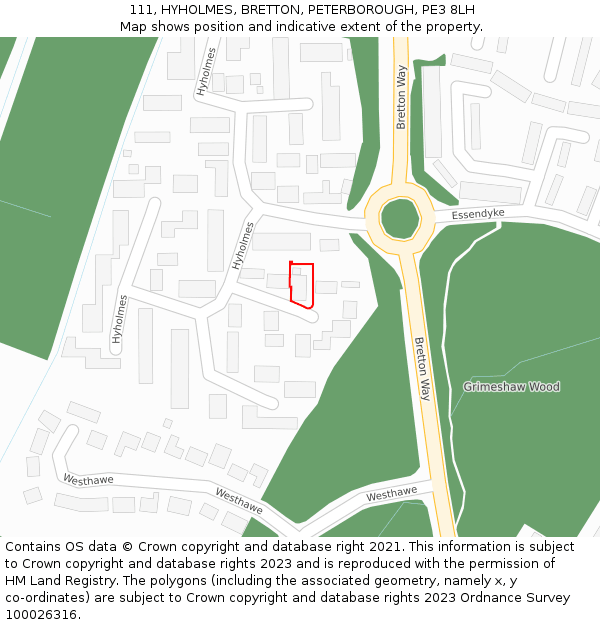 111, HYHOLMES, BRETTON, PETERBOROUGH, PE3 8LH: Location map and indicative extent of plot