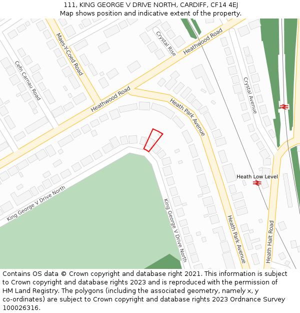 111, KING GEORGE V DRIVE NORTH, CARDIFF, CF14 4EJ: Location map and indicative extent of plot