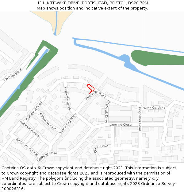 111, KITTIWAKE DRIVE, PORTISHEAD, BRISTOL, BS20 7PN: Location map and indicative extent of plot