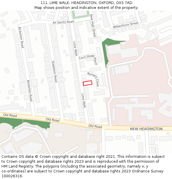 111, LIME WALK, HEADINGTON, OXFORD, OX3 7AD: Location map and indicative extent of plot