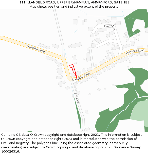 111, LLANDEILO ROAD, UPPER BRYNAMMAN, AMMANFORD, SA18 1BE: Location map and indicative extent of plot