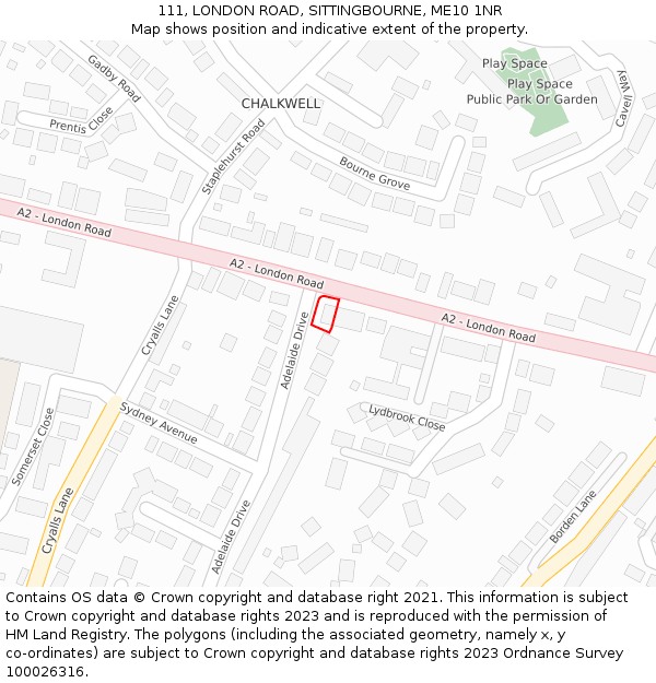 111, LONDON ROAD, SITTINGBOURNE, ME10 1NR: Location map and indicative extent of plot