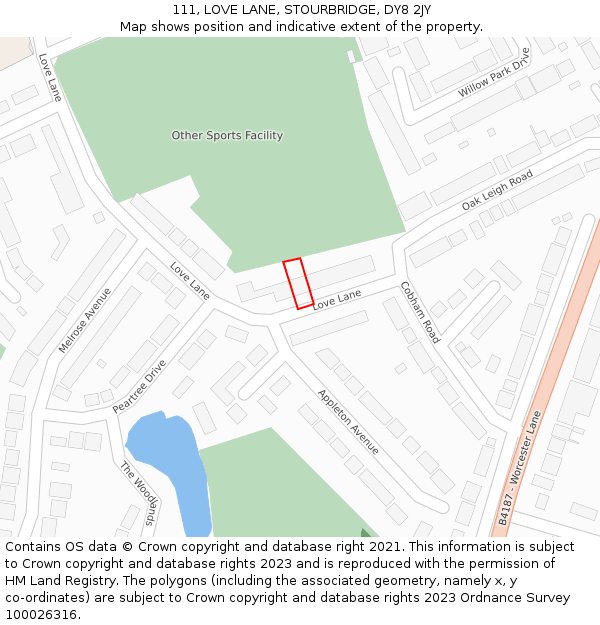 111, LOVE LANE, STOURBRIDGE, DY8 2JY: Location map and indicative extent of plot