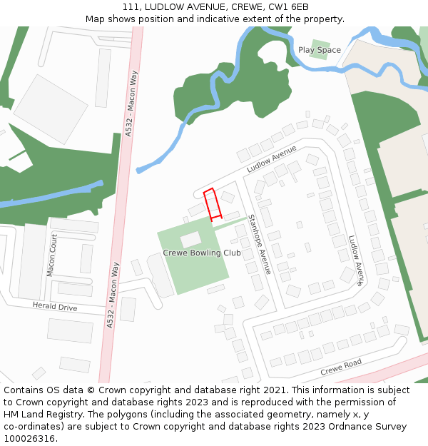 111, LUDLOW AVENUE, CREWE, CW1 6EB: Location map and indicative extent of plot