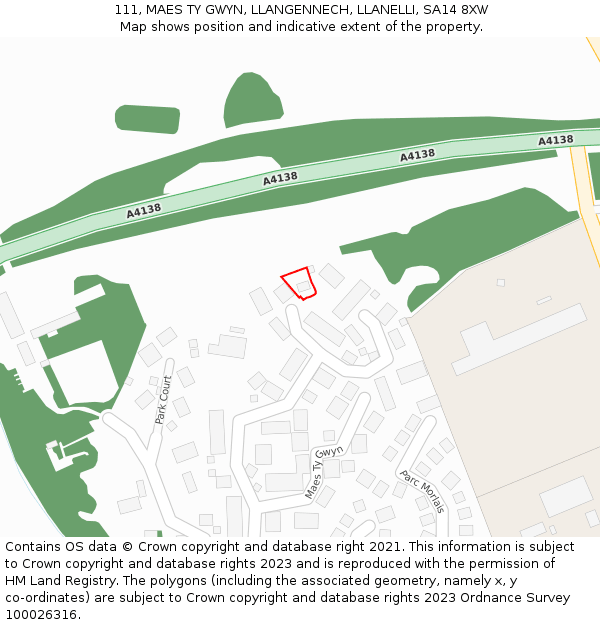 111, MAES TY GWYN, LLANGENNECH, LLANELLI, SA14 8XW: Location map and indicative extent of plot