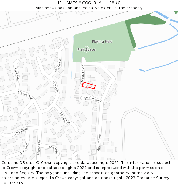 111, MAES Y GOG, RHYL, LL18 4QJ: Location map and indicative extent of plot