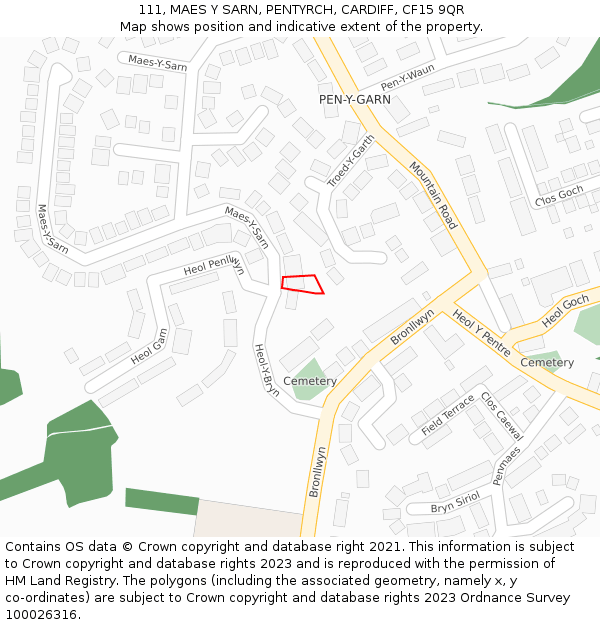 111, MAES Y SARN, PENTYRCH, CARDIFF, CF15 9QR: Location map and indicative extent of plot