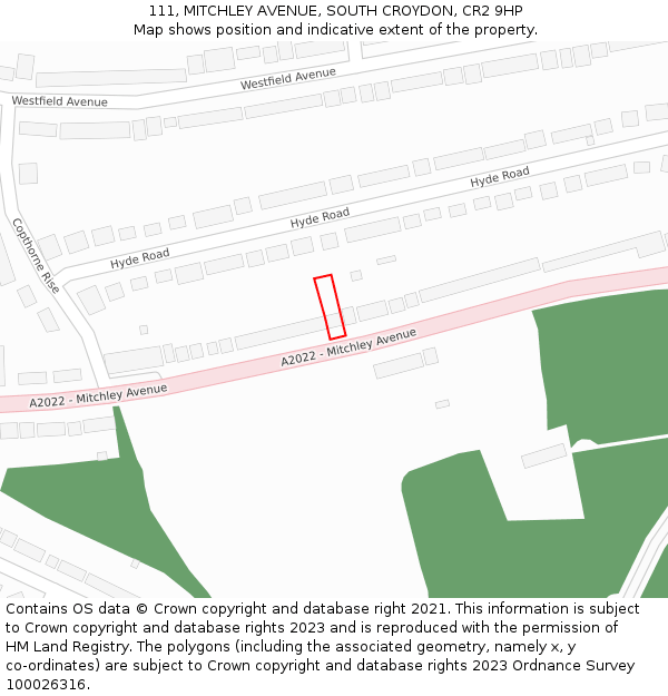 111, MITCHLEY AVENUE, SOUTH CROYDON, CR2 9HP: Location map and indicative extent of plot