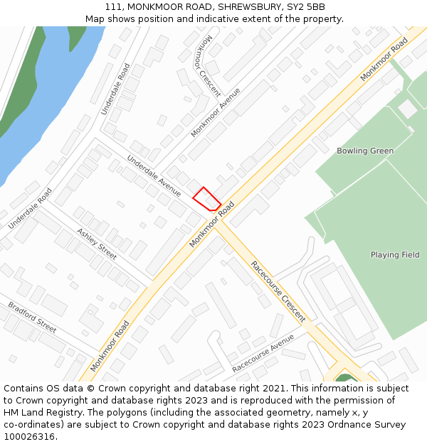 111, MONKMOOR ROAD, SHREWSBURY, SY2 5BB: Location map and indicative extent of plot