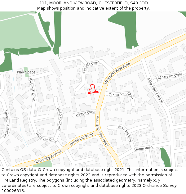 111, MOORLAND VIEW ROAD, CHESTERFIELD, S40 3DD: Location map and indicative extent of plot