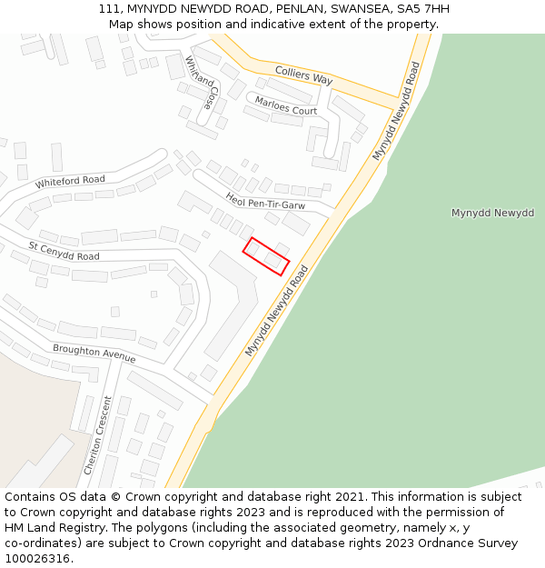 111, MYNYDD NEWYDD ROAD, PENLAN, SWANSEA, SA5 7HH: Location map and indicative extent of plot