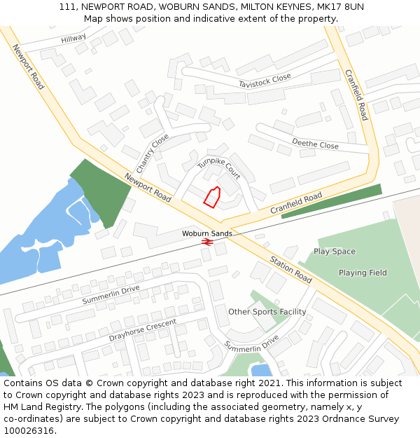 111, NEWPORT ROAD, WOBURN SANDS, MILTON KEYNES, MK17 8UN: Location map and indicative extent of plot