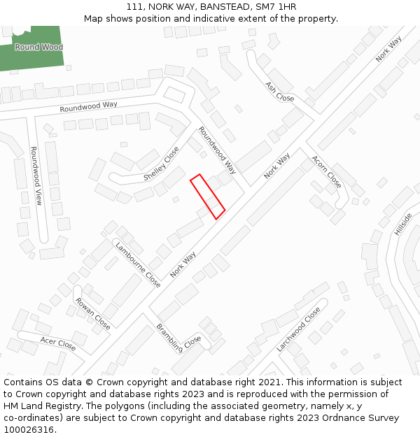 111, NORK WAY, BANSTEAD, SM7 1HR: Location map and indicative extent of plot