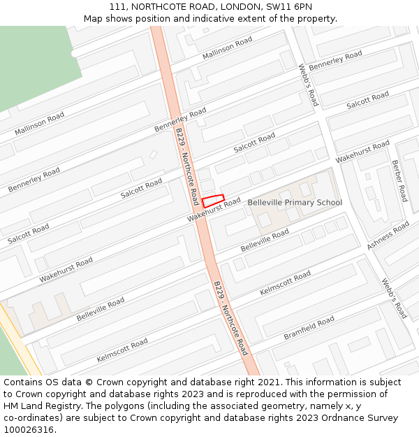 111, NORTHCOTE ROAD, LONDON, SW11 6PN: Location map and indicative extent of plot