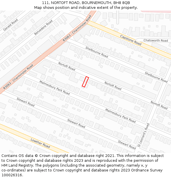 111, NORTOFT ROAD, BOURNEMOUTH, BH8 8QB: Location map and indicative extent of plot