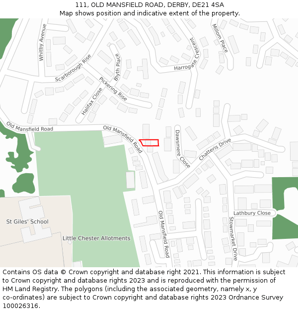 111, OLD MANSFIELD ROAD, DERBY, DE21 4SA: Location map and indicative extent of plot