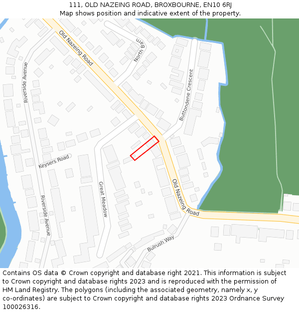 111, OLD NAZEING ROAD, BROXBOURNE, EN10 6RJ: Location map and indicative extent of plot