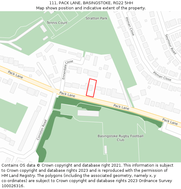 111, PACK LANE, BASINGSTOKE, RG22 5HH: Location map and indicative extent of plot