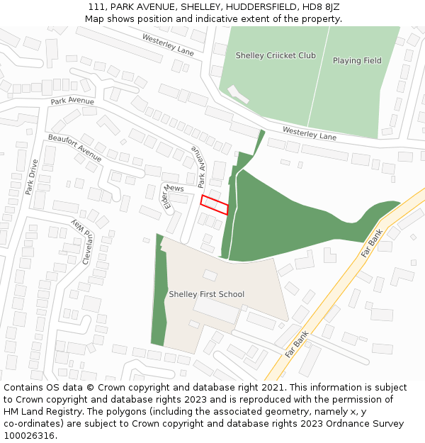 111, PARK AVENUE, SHELLEY, HUDDERSFIELD, HD8 8JZ: Location map and indicative extent of plot