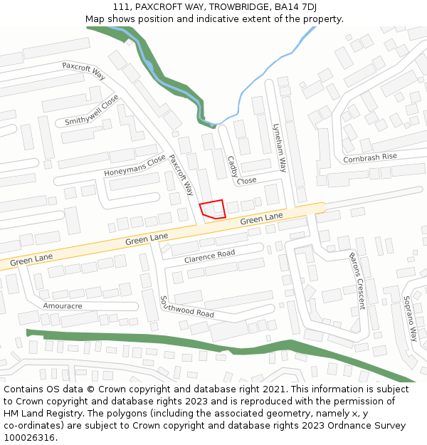 111, PAXCROFT WAY, TROWBRIDGE, BA14 7DJ: Location map and indicative extent of plot