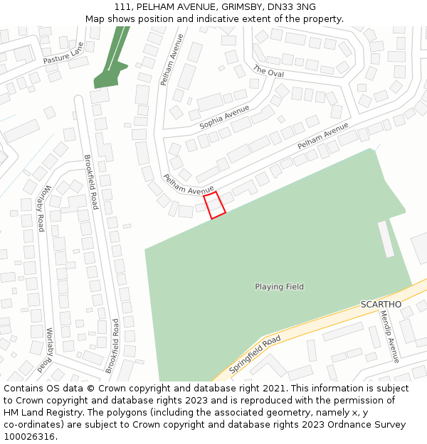 111, PELHAM AVENUE, GRIMSBY, DN33 3NG: Location map and indicative extent of plot