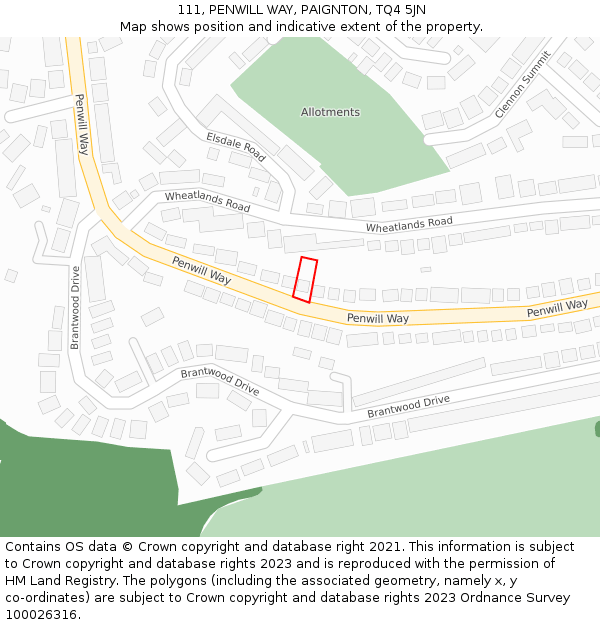 111, PENWILL WAY, PAIGNTON, TQ4 5JN: Location map and indicative extent of plot