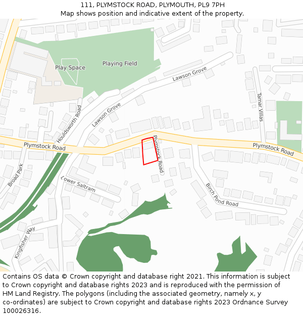 111, PLYMSTOCK ROAD, PLYMOUTH, PL9 7PH: Location map and indicative extent of plot