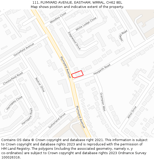 111, PLYMYARD AVENUE, EASTHAM, WIRRAL, CH62 8EL: Location map and indicative extent of plot