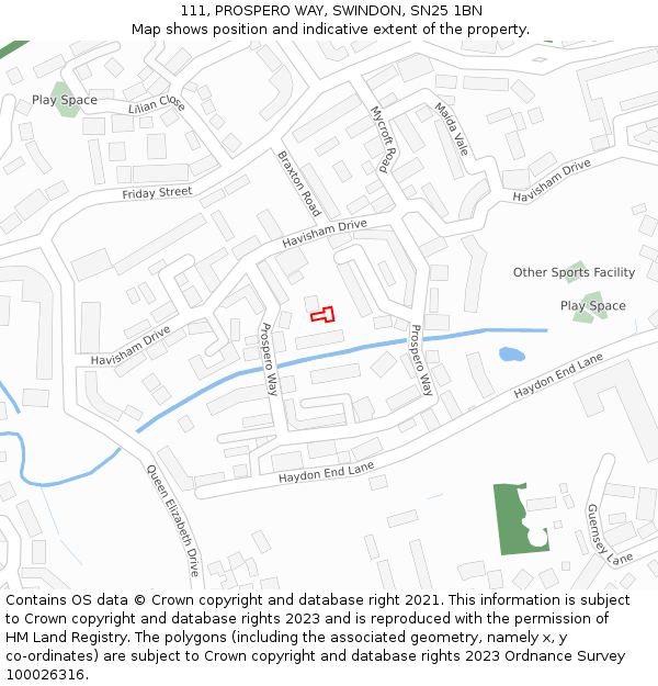 111, PROSPERO WAY, SWINDON, SN25 1BN: Location map and indicative extent of plot