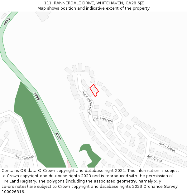 111, RANNERDALE DRIVE, WHITEHAVEN, CA28 6JZ: Location map and indicative extent of plot