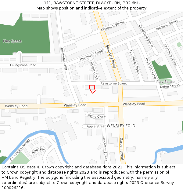 111, RAWSTORNE STREET, BLACKBURN, BB2 6NU: Location map and indicative extent of plot