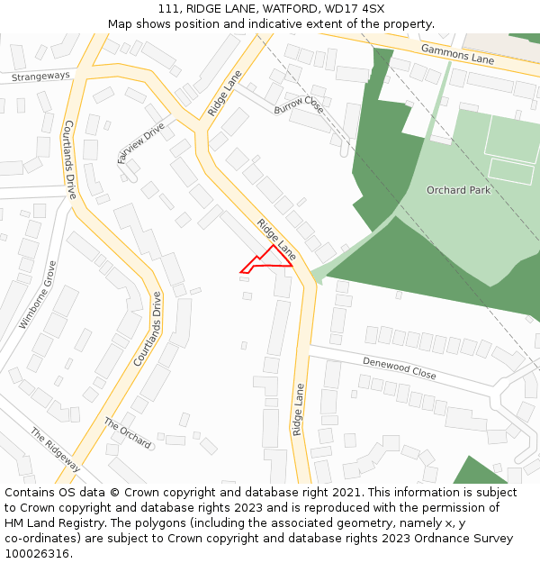 111, RIDGE LANE, WATFORD, WD17 4SX: Location map and indicative extent of plot