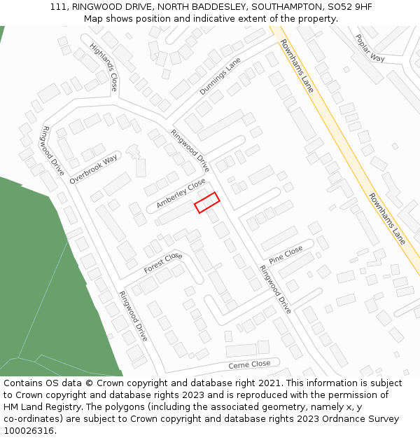 111, RINGWOOD DRIVE, NORTH BADDESLEY, SOUTHAMPTON, SO52 9HF: Location map and indicative extent of plot