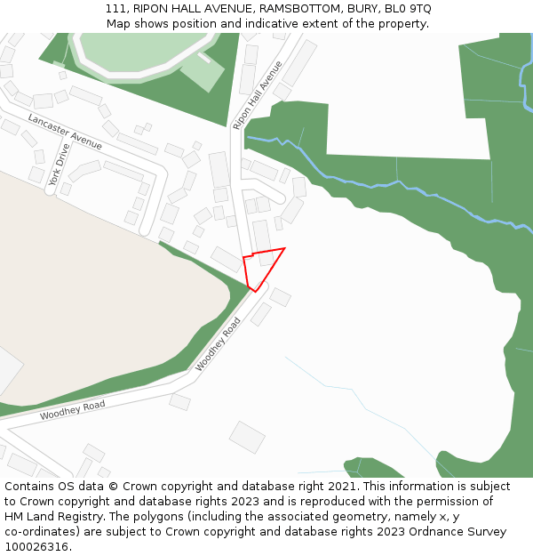 111, RIPON HALL AVENUE, RAMSBOTTOM, BURY, BL0 9TQ: Location map and indicative extent of plot