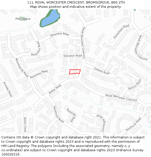 111, ROYAL WORCESTER CRESCENT, BROMSGROVE, B60 2TN: Location map and indicative extent of plot