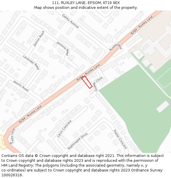 111, RUXLEY LANE, EPSOM, KT19 9EX: Location map and indicative extent of plot