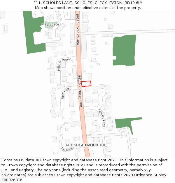 111, SCHOLES LANE, SCHOLES, CLECKHEATON, BD19 6LY: Location map and indicative extent of plot