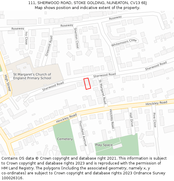 111, SHERWOOD ROAD, STOKE GOLDING, NUNEATON, CV13 6EJ: Location map and indicative extent of plot