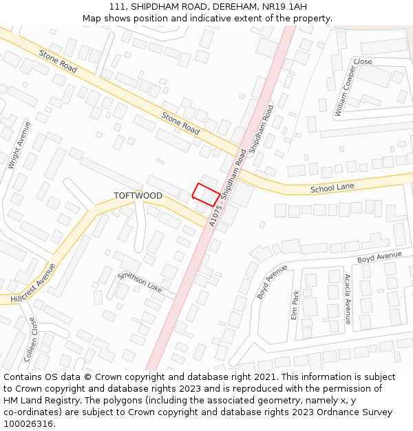 111, SHIPDHAM ROAD, DEREHAM, NR19 1AH: Location map and indicative extent of plot