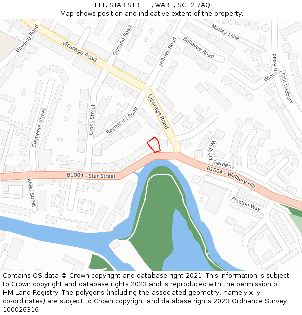 111, STAR STREET, WARE, SG12 7AQ: Location map and indicative extent of plot