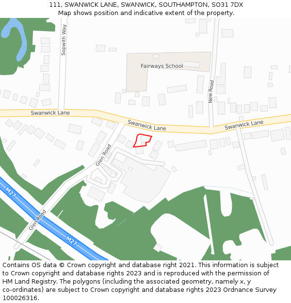 111, SWANWICK LANE, SWANWICK, SOUTHAMPTON, SO31 7DX: Location map and indicative extent of plot