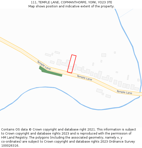 111, TEMPLE LANE, COPMANTHORPE, YORK, YO23 3TE: Location map and indicative extent of plot