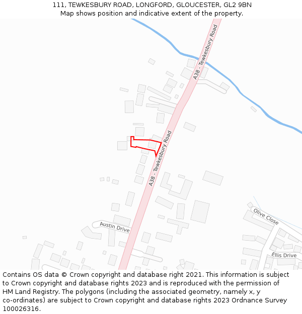 111, TEWKESBURY ROAD, LONGFORD, GLOUCESTER, GL2 9BN: Location map and indicative extent of plot