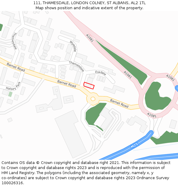 111, THAMESDALE, LONDON COLNEY, ST ALBANS, AL2 1TL: Location map and indicative extent of plot