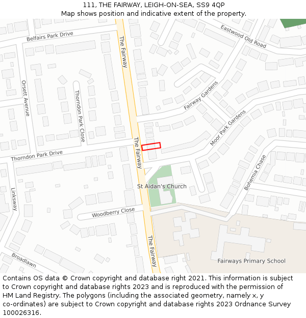 111, THE FAIRWAY, LEIGH-ON-SEA, SS9 4QP: Location map and indicative extent of plot